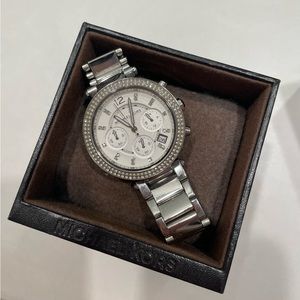 Michael Kors Parker Glitz Watch (Silver)